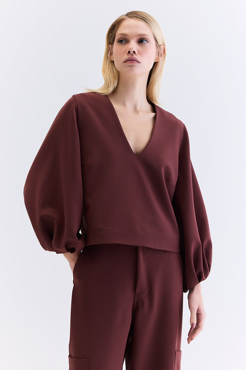 BLUSA MANGA ALFAIATARIA CHOCOLATE